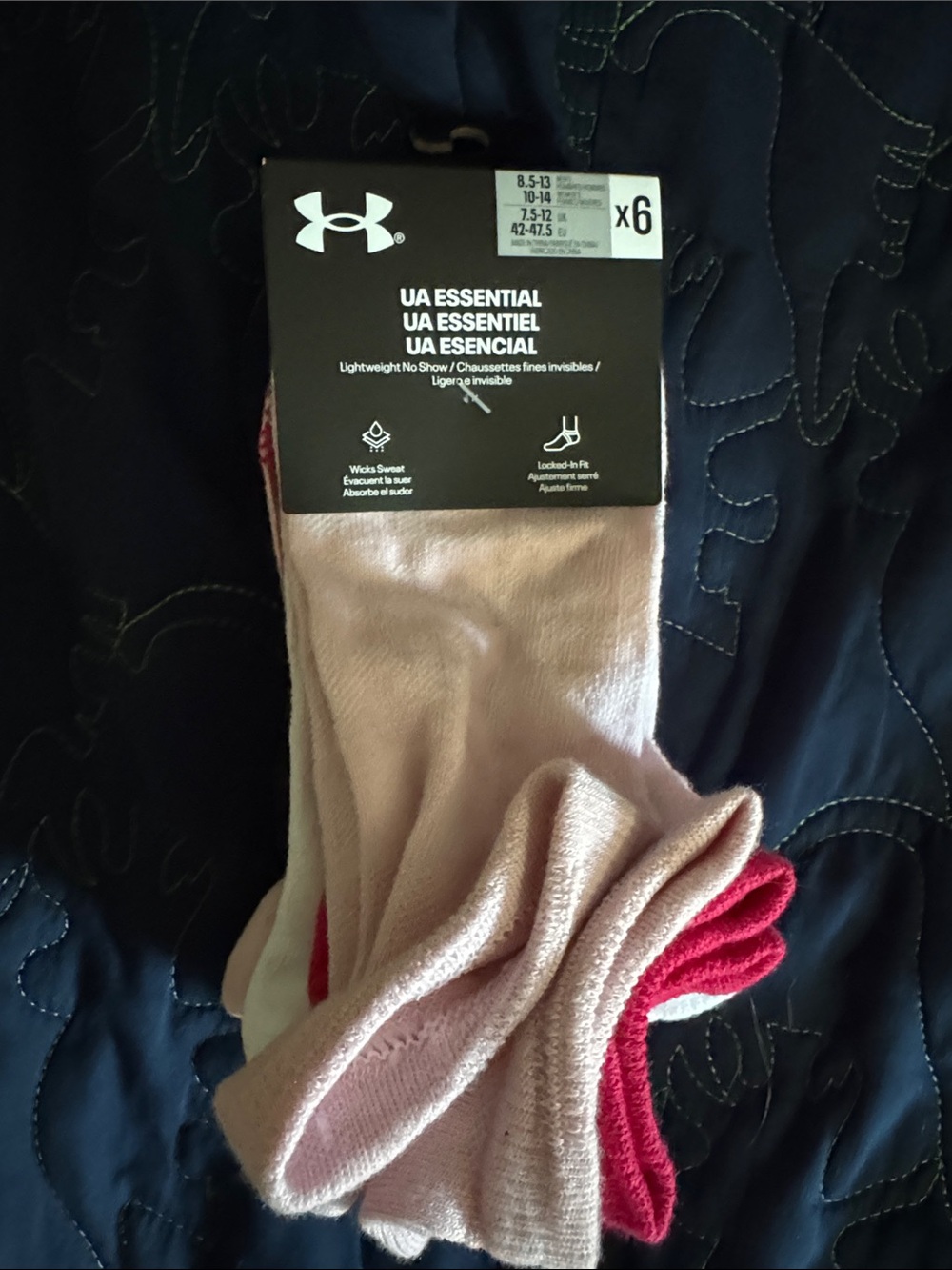 Under Armour UA Essential No-Show Socks - Light Pink & Dark Pink (6 Pack)